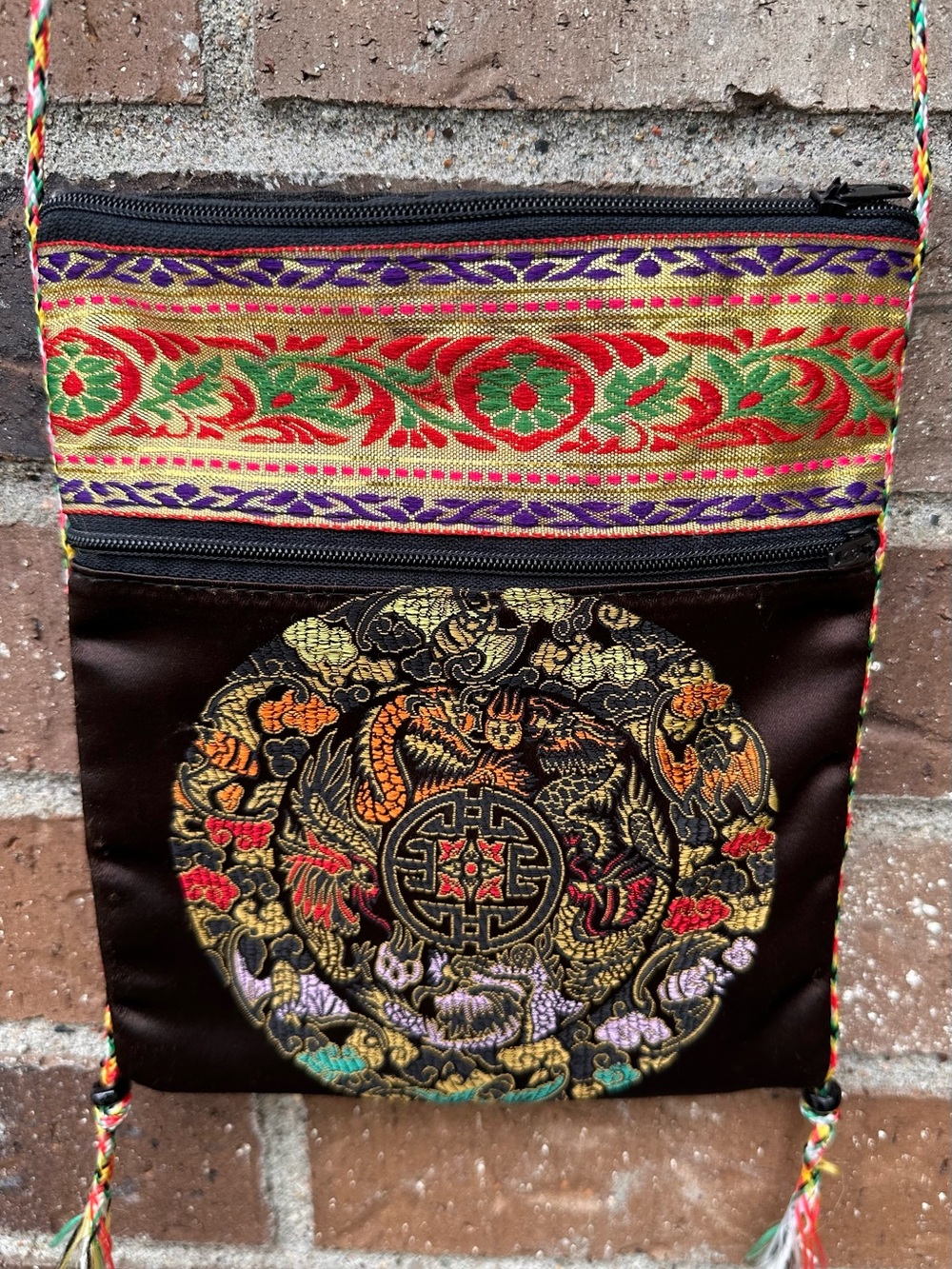 Embroidered Multicolor Crossbody Bag/pouch with Dragon Motif